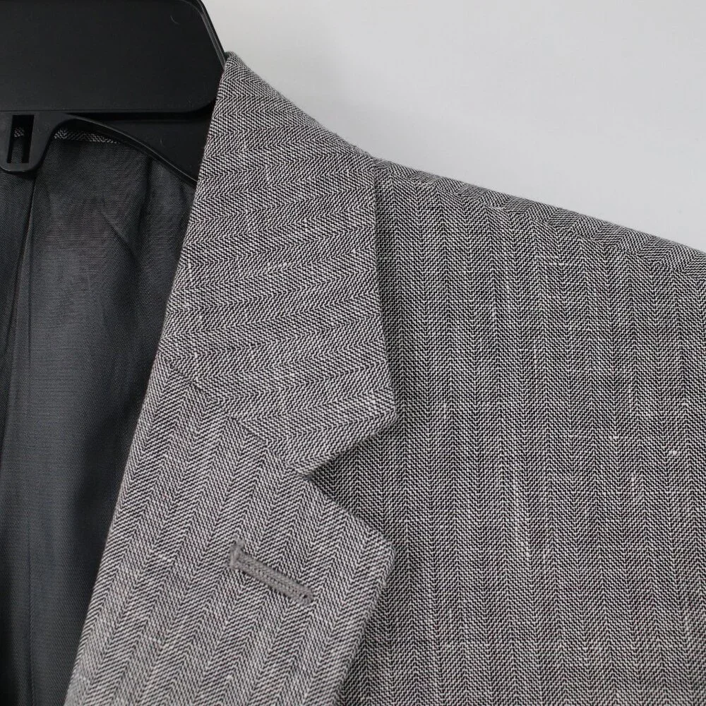 Reiss sport coat men's 40 Linen wool silk herringbone‎ gray patch pockets notch